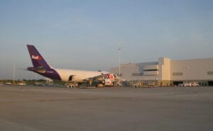 fedex sorting facility exterior with plane greensboro nc