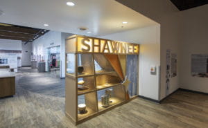 Shawnee Tribe Heritage Center interior exhibit space with custom shelving